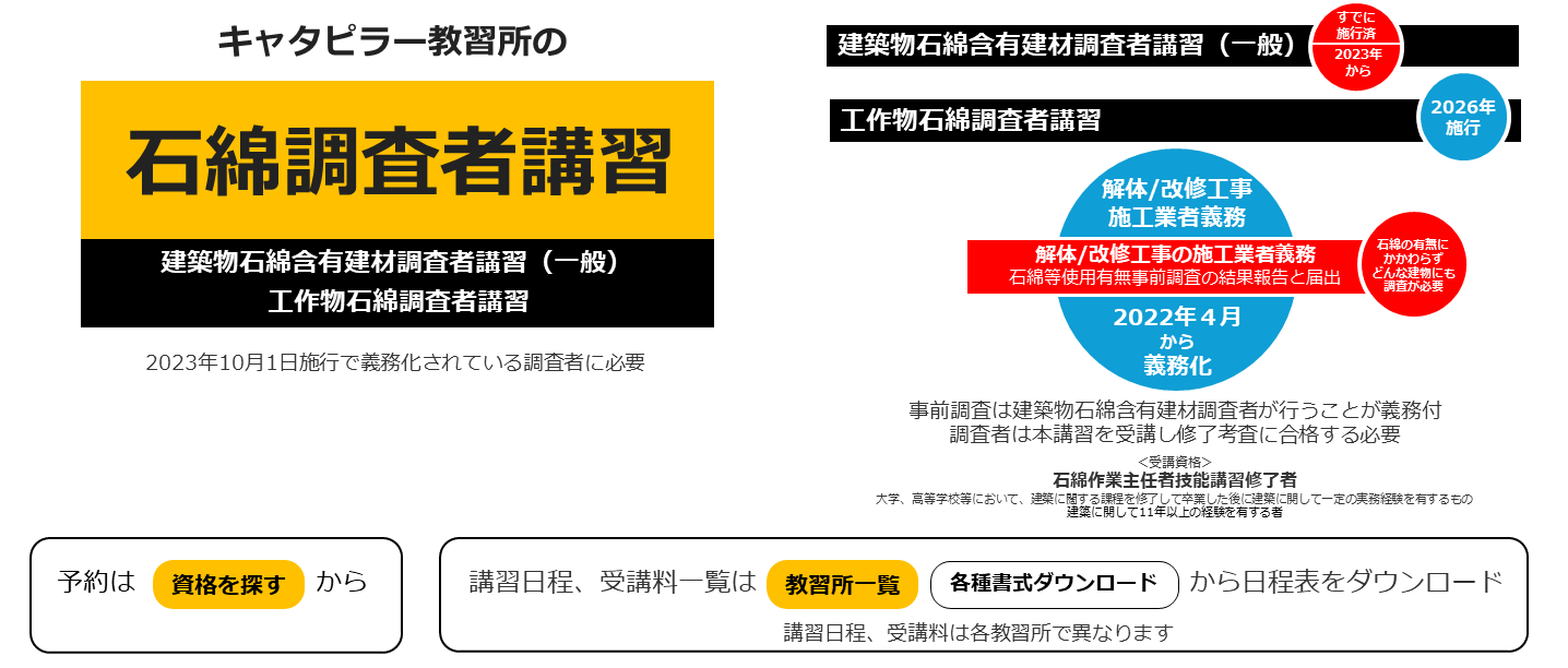 キャタピラー教習所の工作物石綿調査者講習