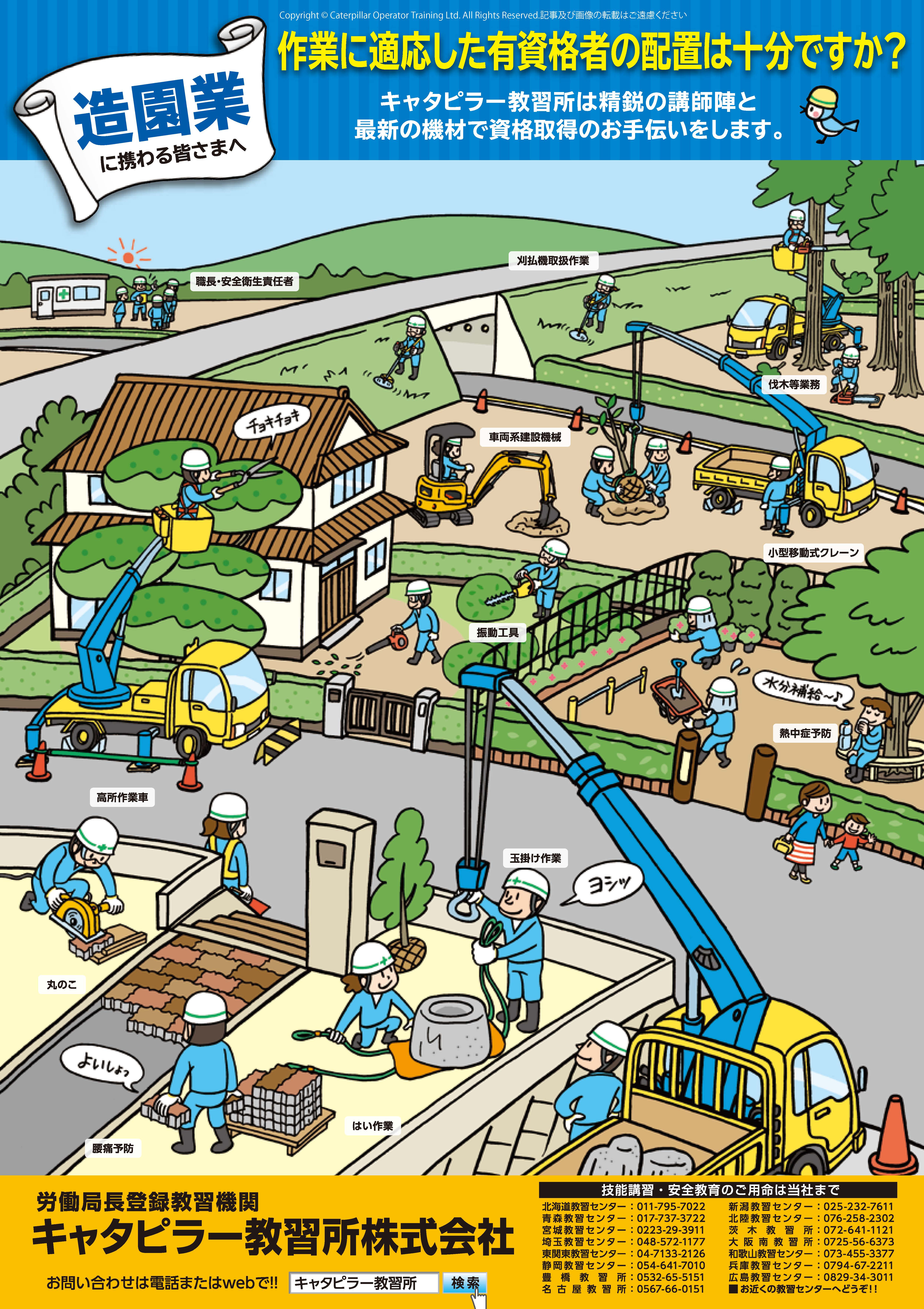 造園業の技能講習、特別教育、安全衛生教育資格、エクステリアの技能講習、特別教育、安全衛生教育資格ーイラストで探す資格