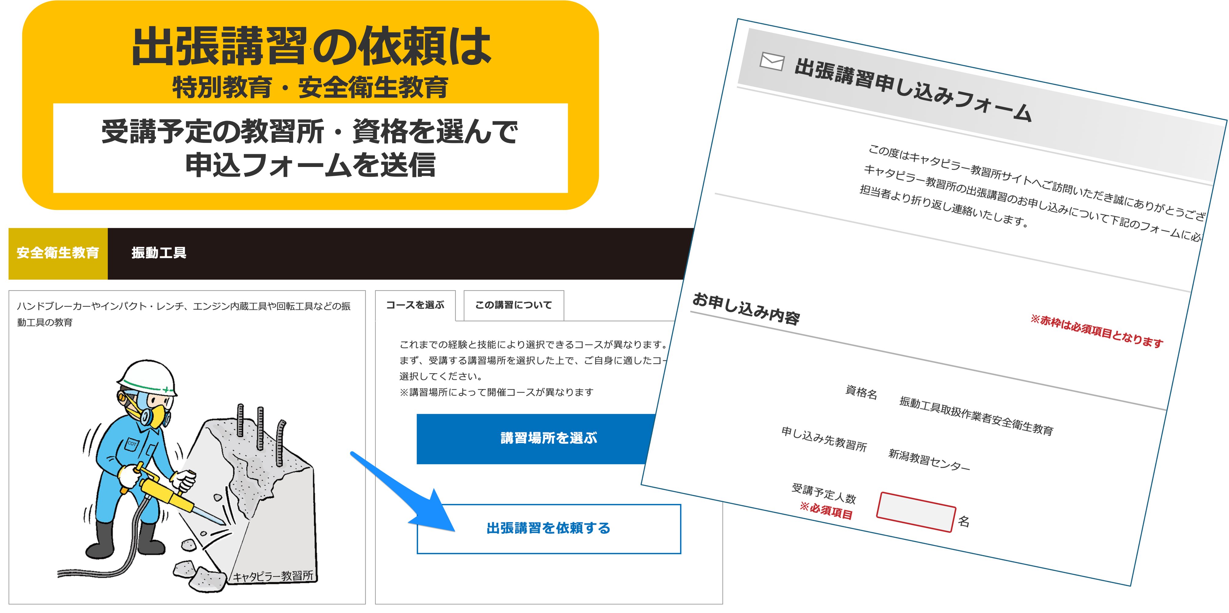 キャタピラー教習所の特別教育、安全衛生教育出張講習